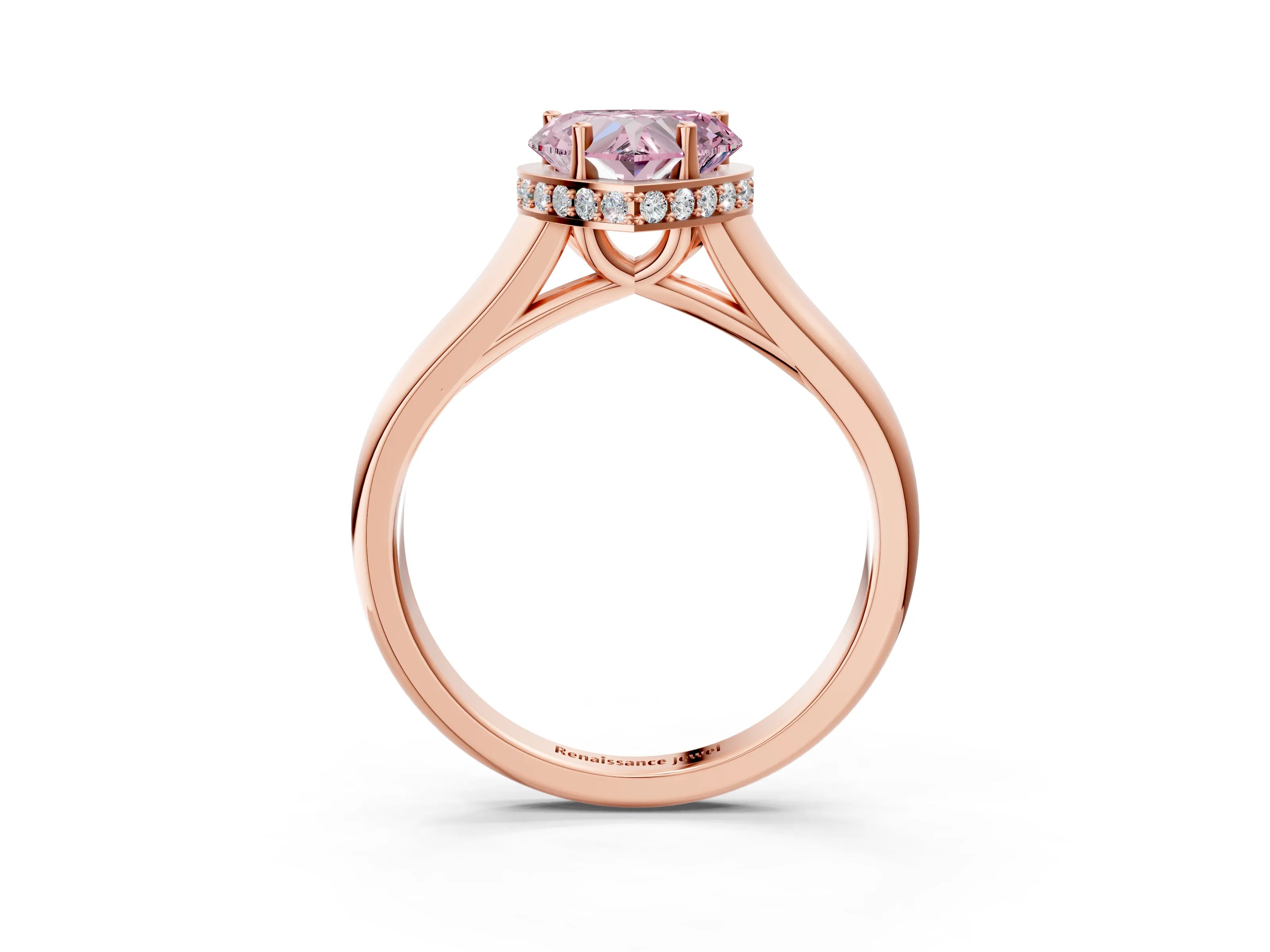 Rose gold Fancy Pink Heart Cut Solitaire Diamond Engagement Ring with Four-Prong Setting and Tapered Band_3