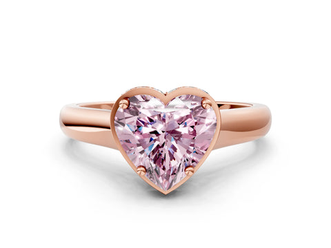 Rose gold Fancy Pink Heart Cut Solitaire Diamond Engagement Ring with Four-Prong Setting and Tapered Band