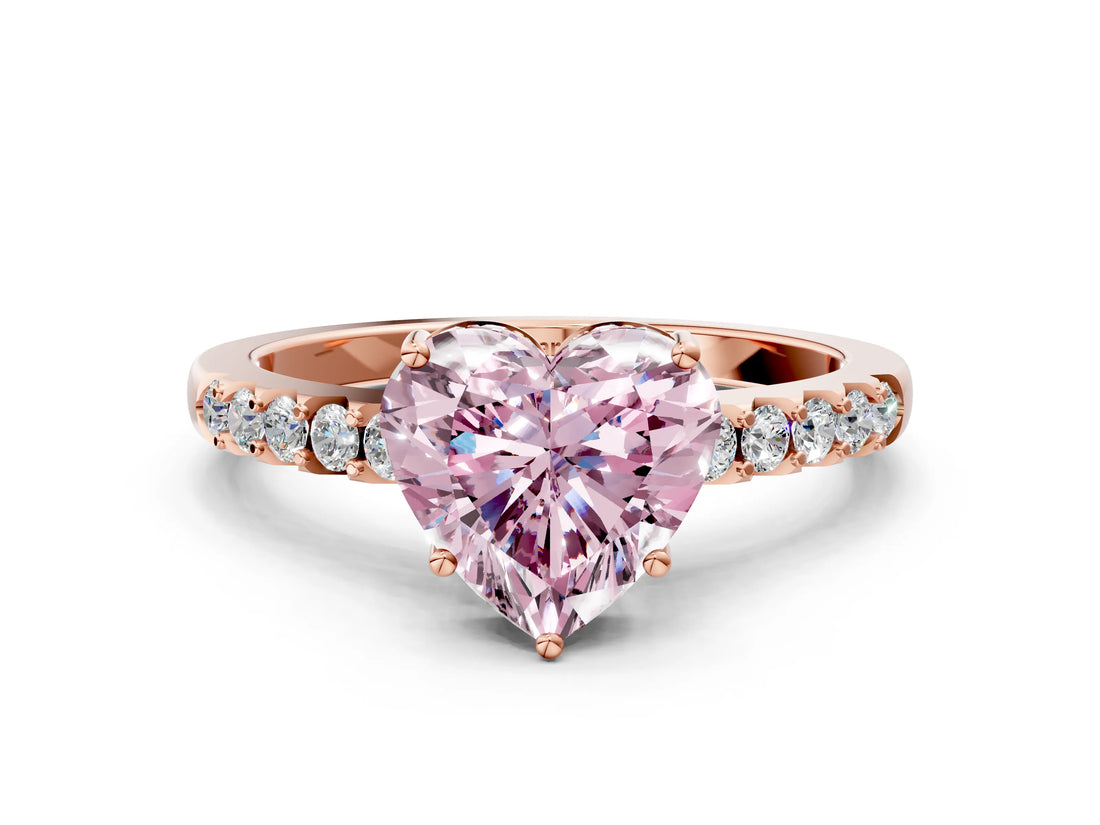Rose gold Fancy Pink Heart Cut Solitaire Diamond Engagement Ring with Pavé Band and Six-Prong Setting_12