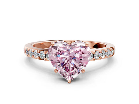 Rose gold Fancy Pink Heart Cut Solitaire Diamond Engagement Ring with Pavé Band and Six-Prong Setting_12