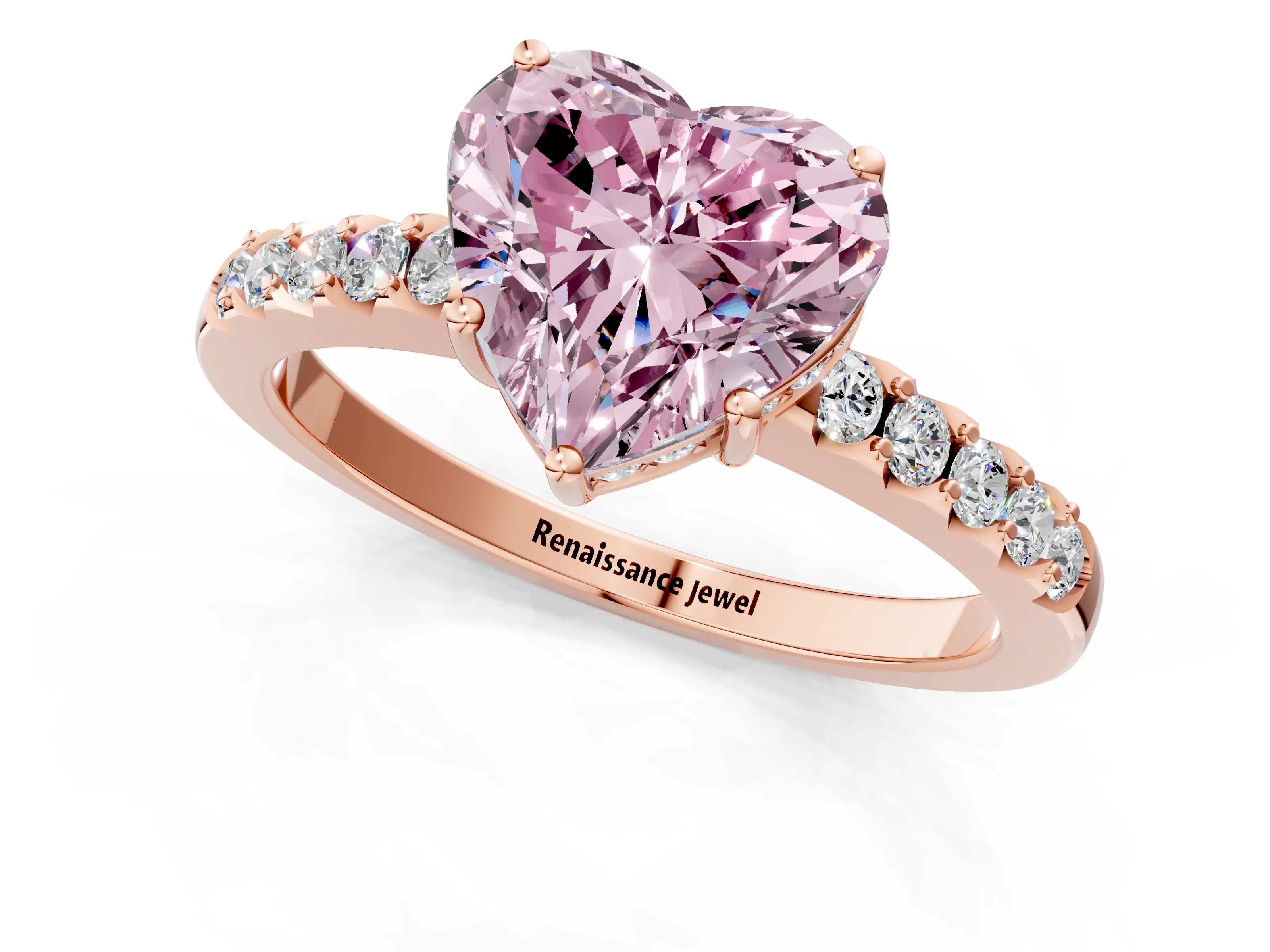 Rose gold Fancy Pink Heart Cut Solitaire Diamond Engagement Ring with Pavé Band and Six-Prong Setting_13