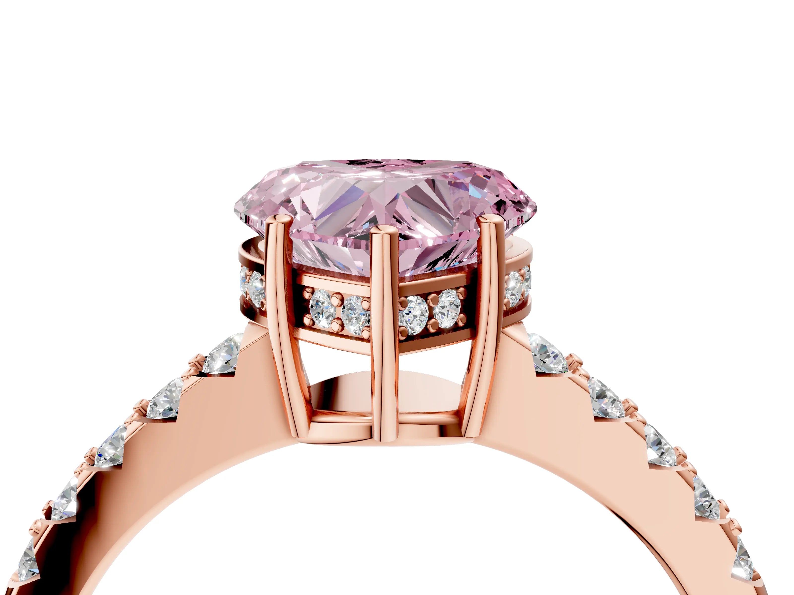 Rose gold Fancy Pink Heart Cut Solitaire Diamond Engagement Ring with Pavé Band and Six-Prong Setting_16