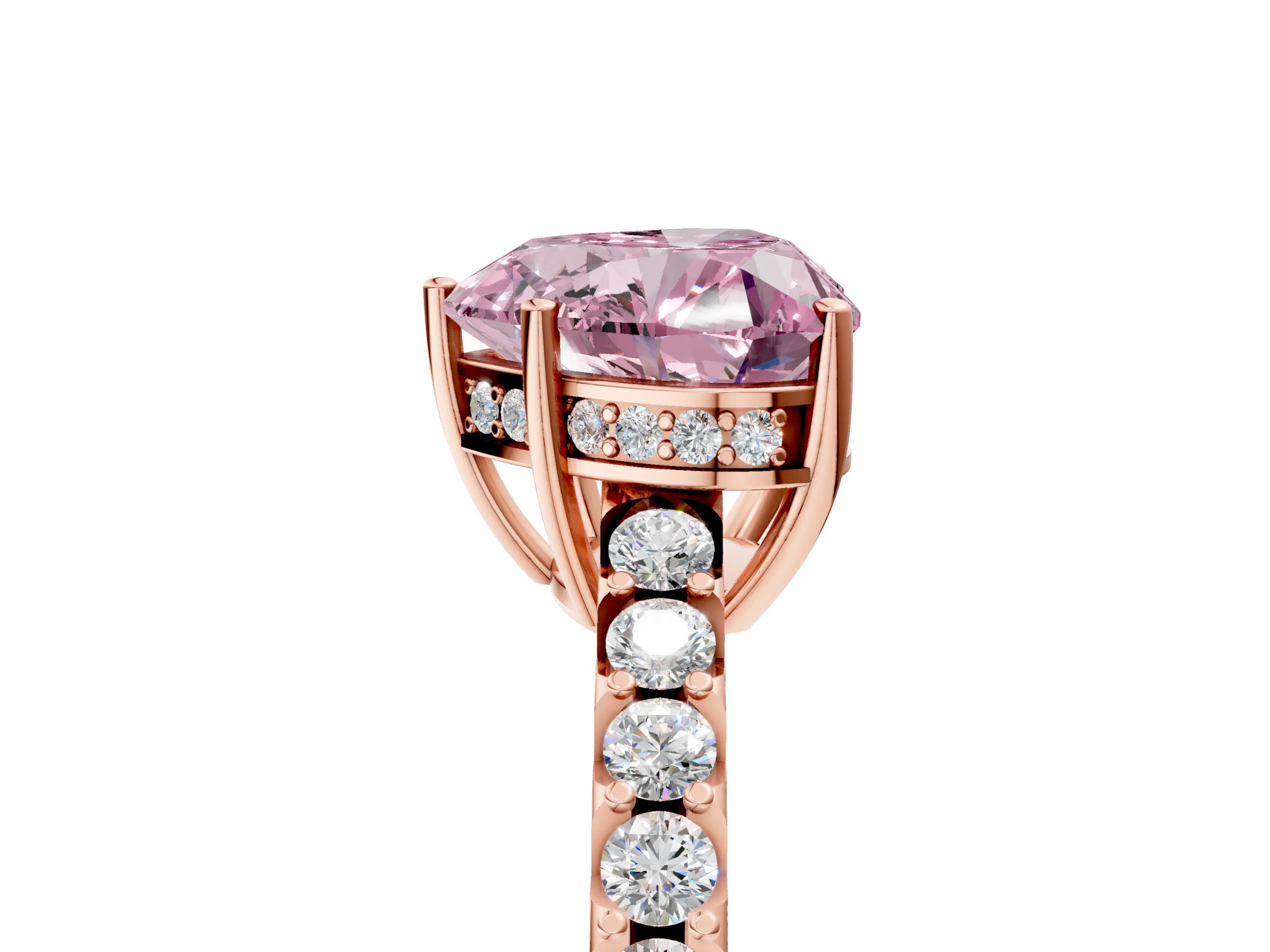 Rose gold Fancy Pink Heart Cut Solitaire Diamond Engagement Ring with Pavé Band and Six-Prong Setting_17