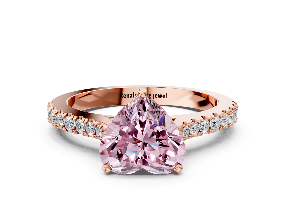 Rose gold Fancy Pink Heart  Cut Solitaire Diamond Engagement Ring with Pave Band and Four-Prong Setting_188