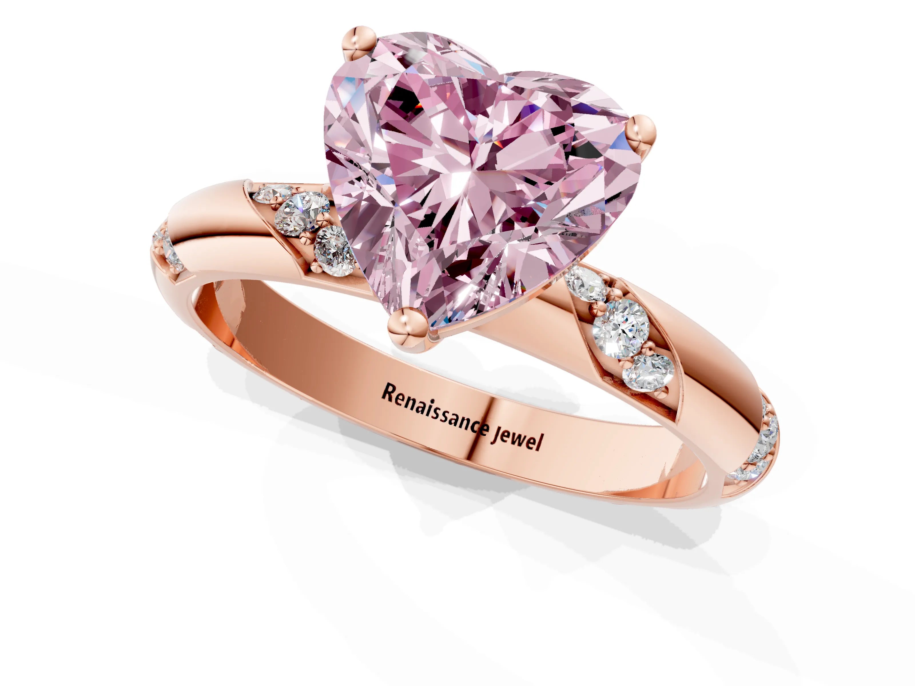 Rose gold Fancy Pink Heart Cut Solitaire Diamond Engagement Ring with Twisted Pave Band and Four-Prong Setting_4