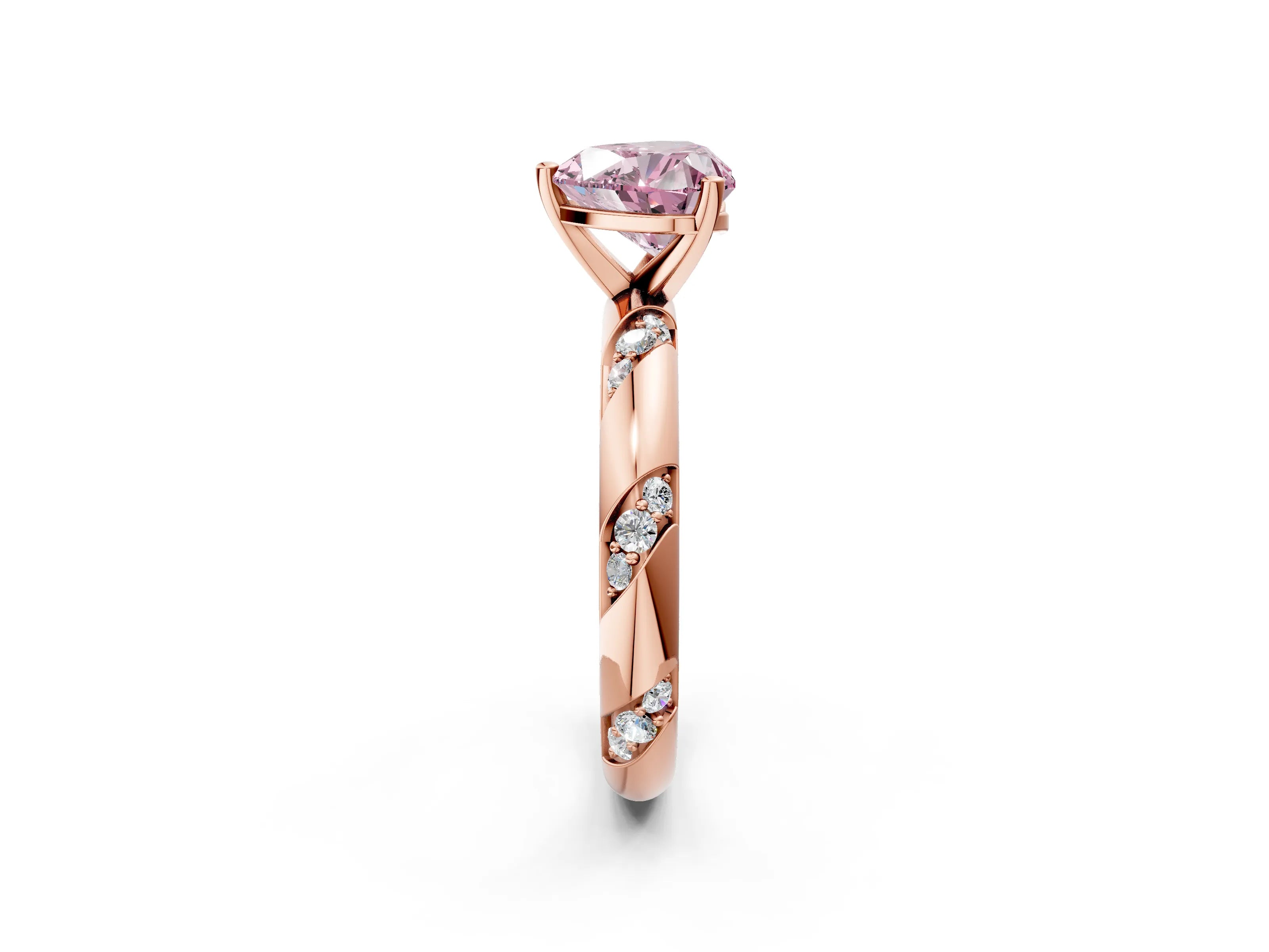 Rose gold Fancy Pink Heart Cut Solitaire Diamond Engagement Ring with Twisted Pave Band and Four-Prong Setting_5