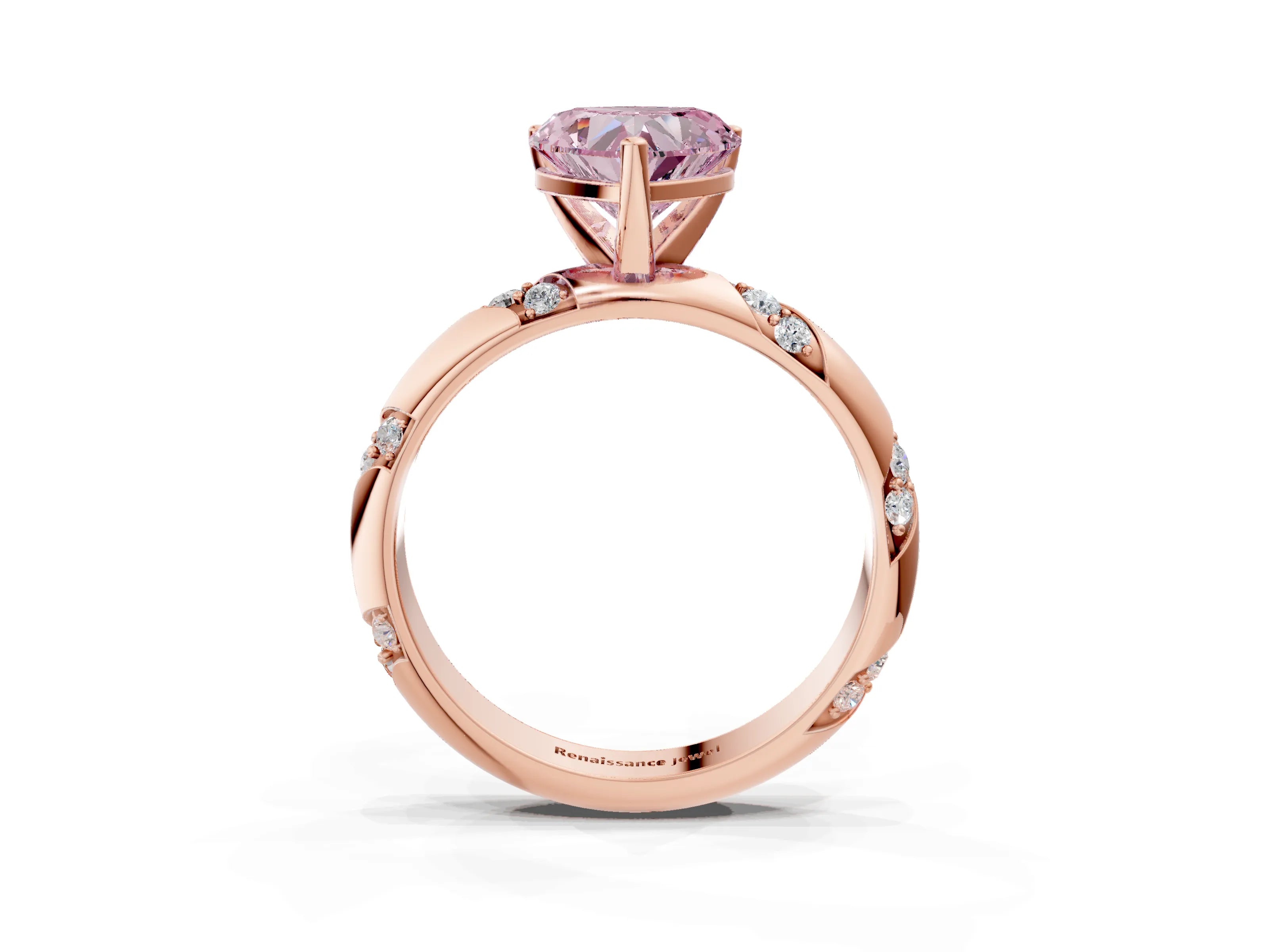 Rose gold Fancy Pink Heart Cut Solitaire Diamond Engagement Ring with Twisted Pave Band and Four-Prong Setting_6