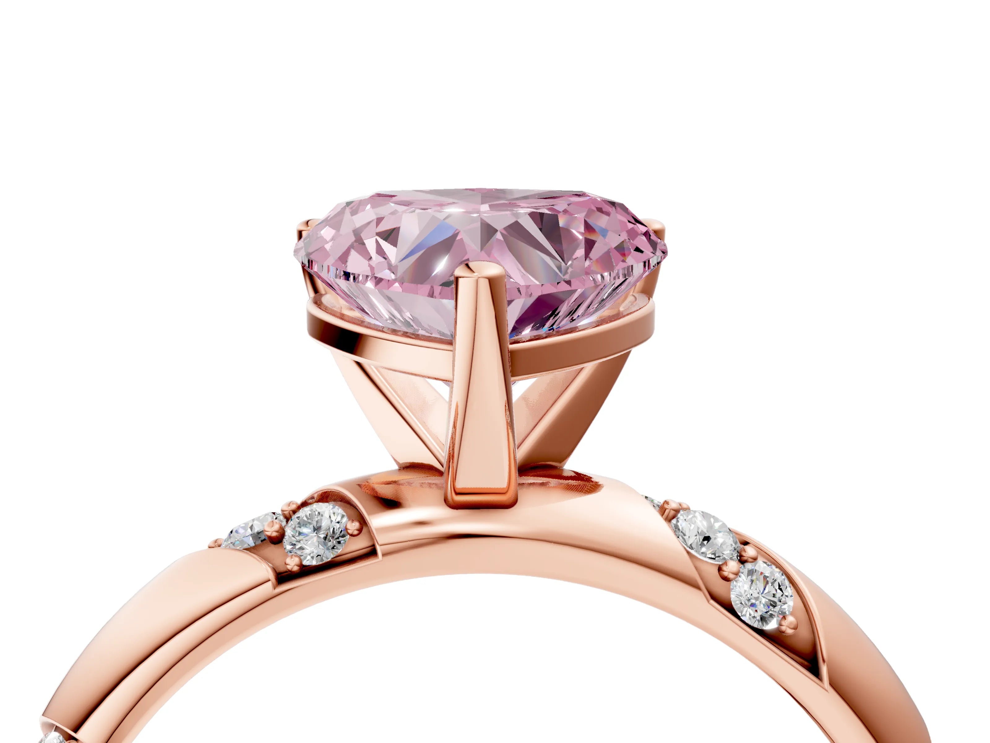 Rose gold Fancy Pink Heart Cut Solitaire Diamond Engagement Ring with Twisted Pave Band and Four-Prong Setting_7