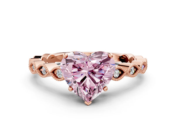 Rose gold Fancy Pink Heart Cut Solitaire Diamond Ring with Infinity Twist Band and Four-Prong Setting