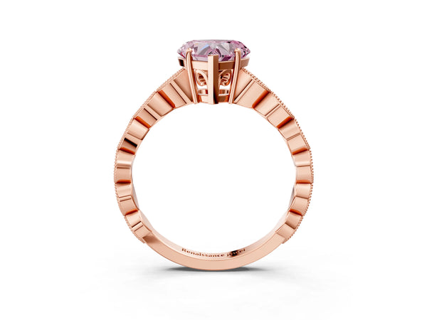 Rose gold Fancy Pink Heart Cut Solitaire Diamond Ring with Infinity Twist Band and Four-Prong Setting