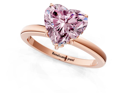 Rose gold Fancy Pink Heart Cut Solitaire Diamond Ring with Prong Setting and Plain Band_1