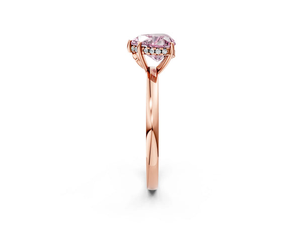 Rose gold Fancy Pink Heart Cut Solitaire Diamond Ring with Prong Setting and Plain Band