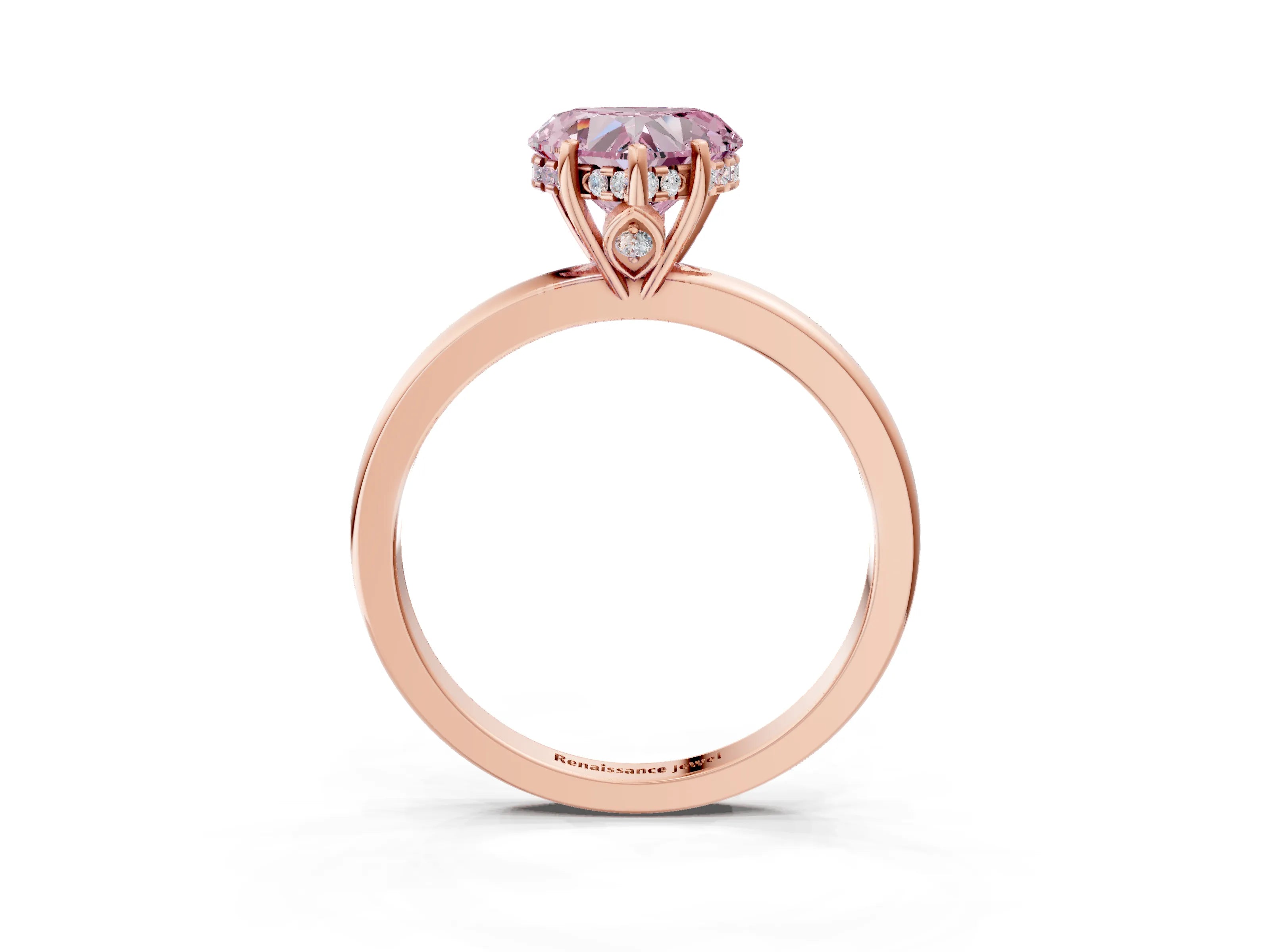 Rose gold Fancy Pink Heart Cut Solitaire Diamond Ring with Prong Setting and Plain Band_3