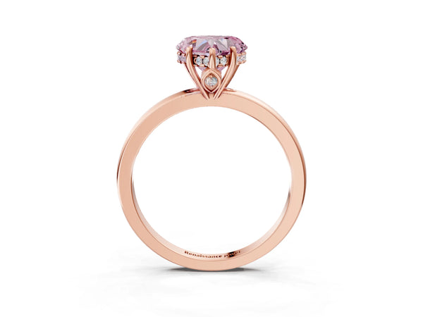 Rose gold Fancy Pink Heart Cut Solitaire Diamond Ring with Prong Setting and Plain Band