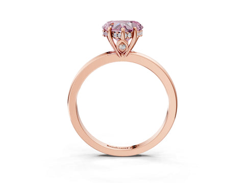 Rose gold Fancy Pink Heart Cut Solitaire Diamond Ring with Prong Setting and Plain Band_3