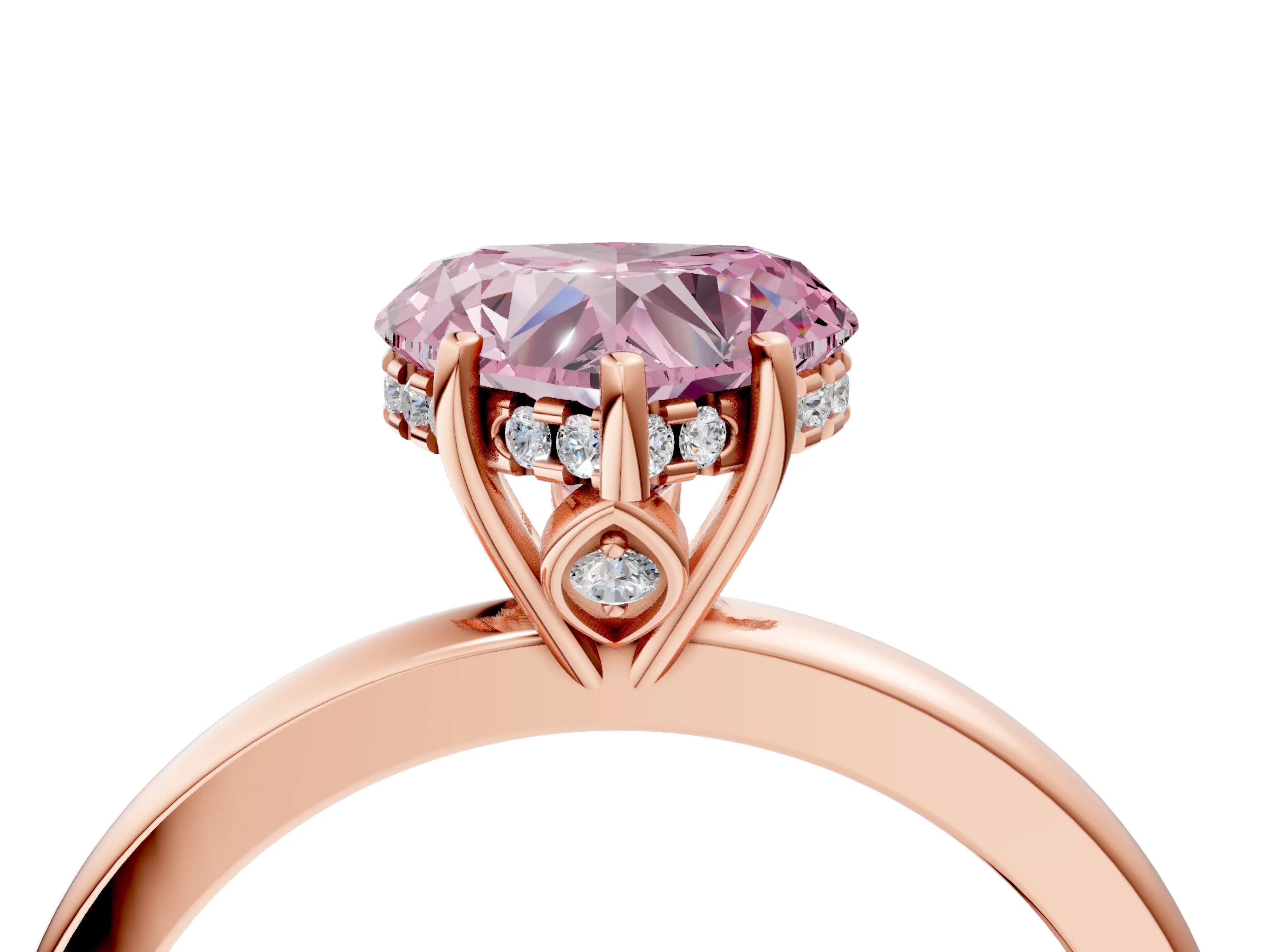 Rose gold Fancy Pink Heart Cut Solitaire Diamond Ring with Prong Setting and Plain Band_4