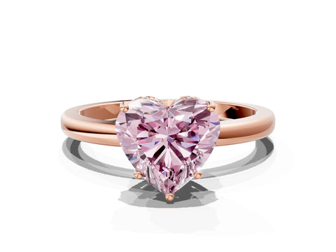 Rose gold Fancy Pink Heart Cut Solitaire Diamond Ring with Prong Setting and Plain Band