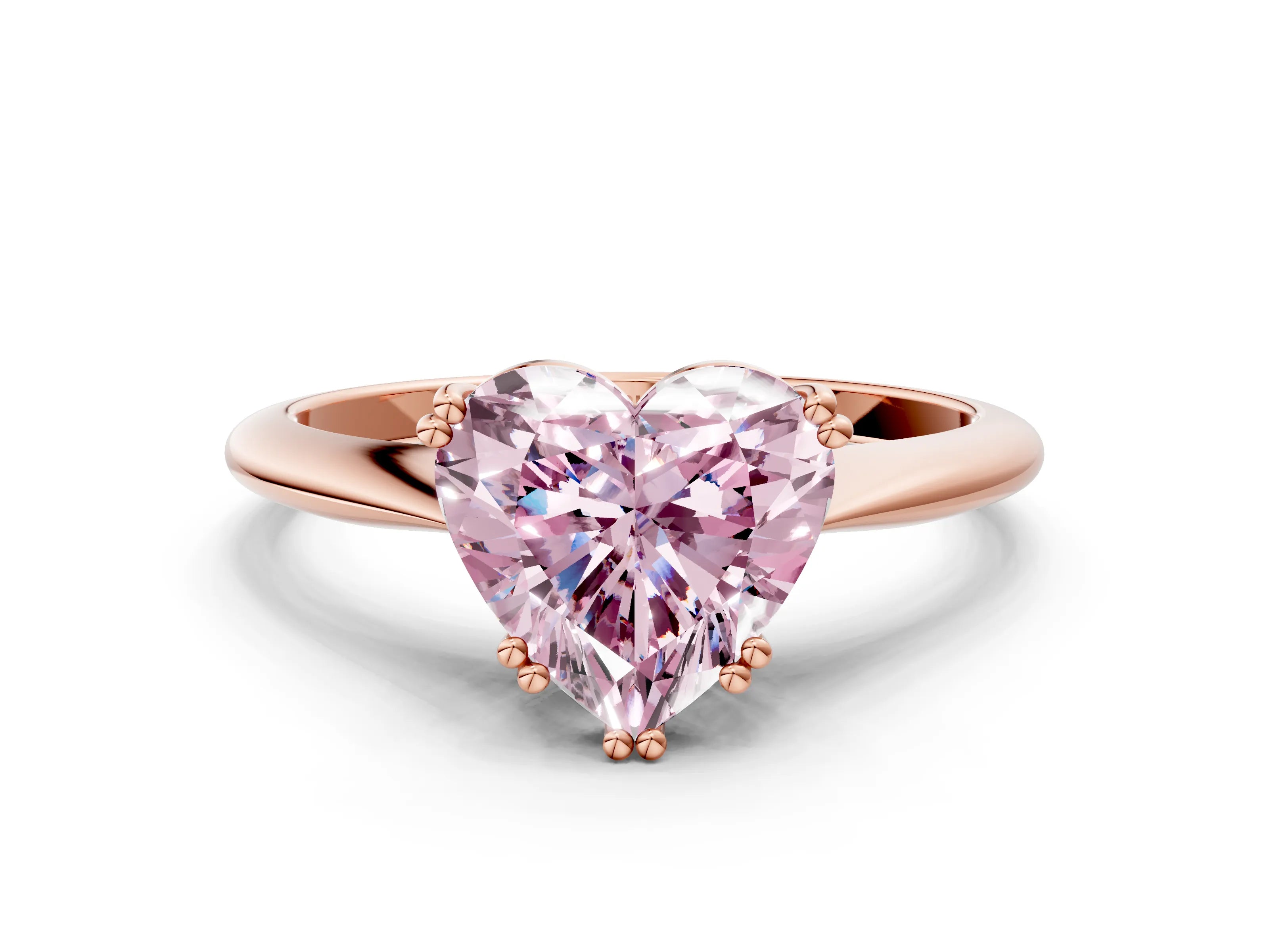 Rose gold Fancy Pink Heart Cut Solitaire Diamond Ring with Six-Prong Setting and Classic Band