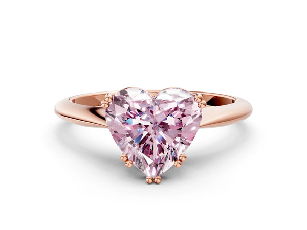Rose gold Fancy Pink Heart Cut Solitaire Diamond Ring with Six-Prong Setting and Classic Band
