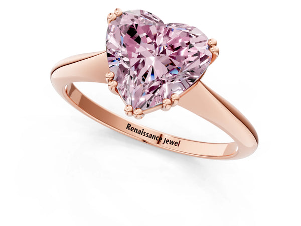 Rose gold Fancy Pink Heart Cut Solitaire Diamond Ring with Six-Prong Setting and Classic Band