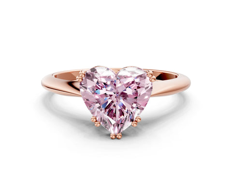 Rose gold Fancy Pink Heart Cut Solitaire Diamond Ring with Six-Prong Setting and Classic Band