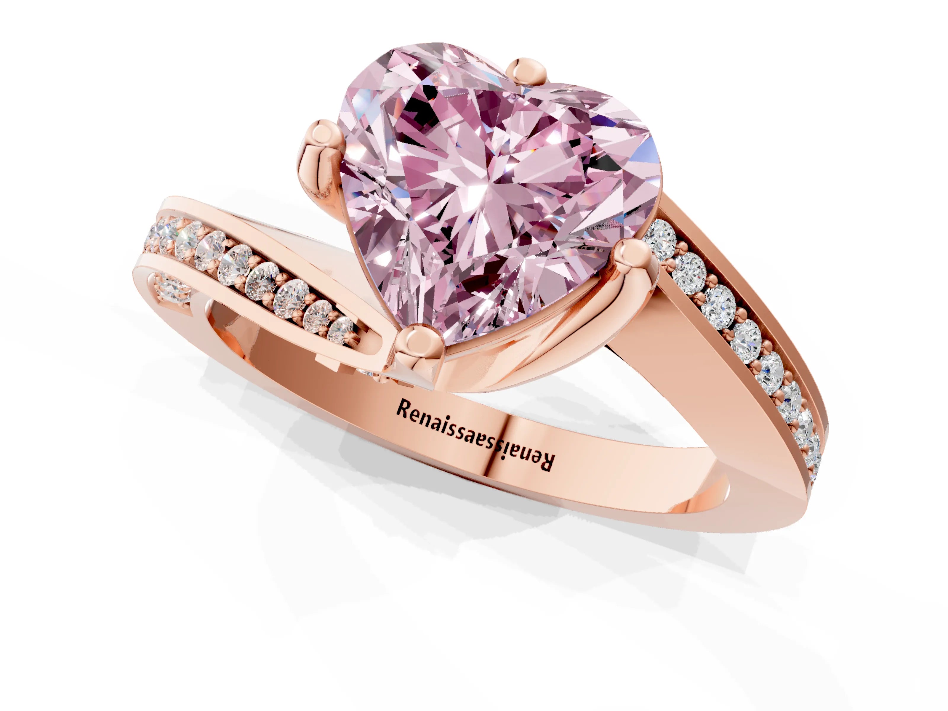 Rose gold Fancy Pink Heart Cut Solitaire Diamond Twist Band with Pavé Setting and Four-Prong Setting_1