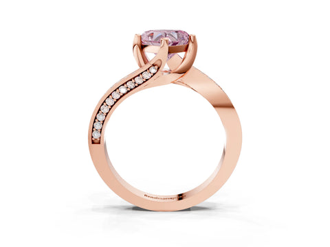Rose gold Fancy Pink Heart Cut Solitaire Diamond Twist Band with Pavé Setting and Four-Prong Setting_3