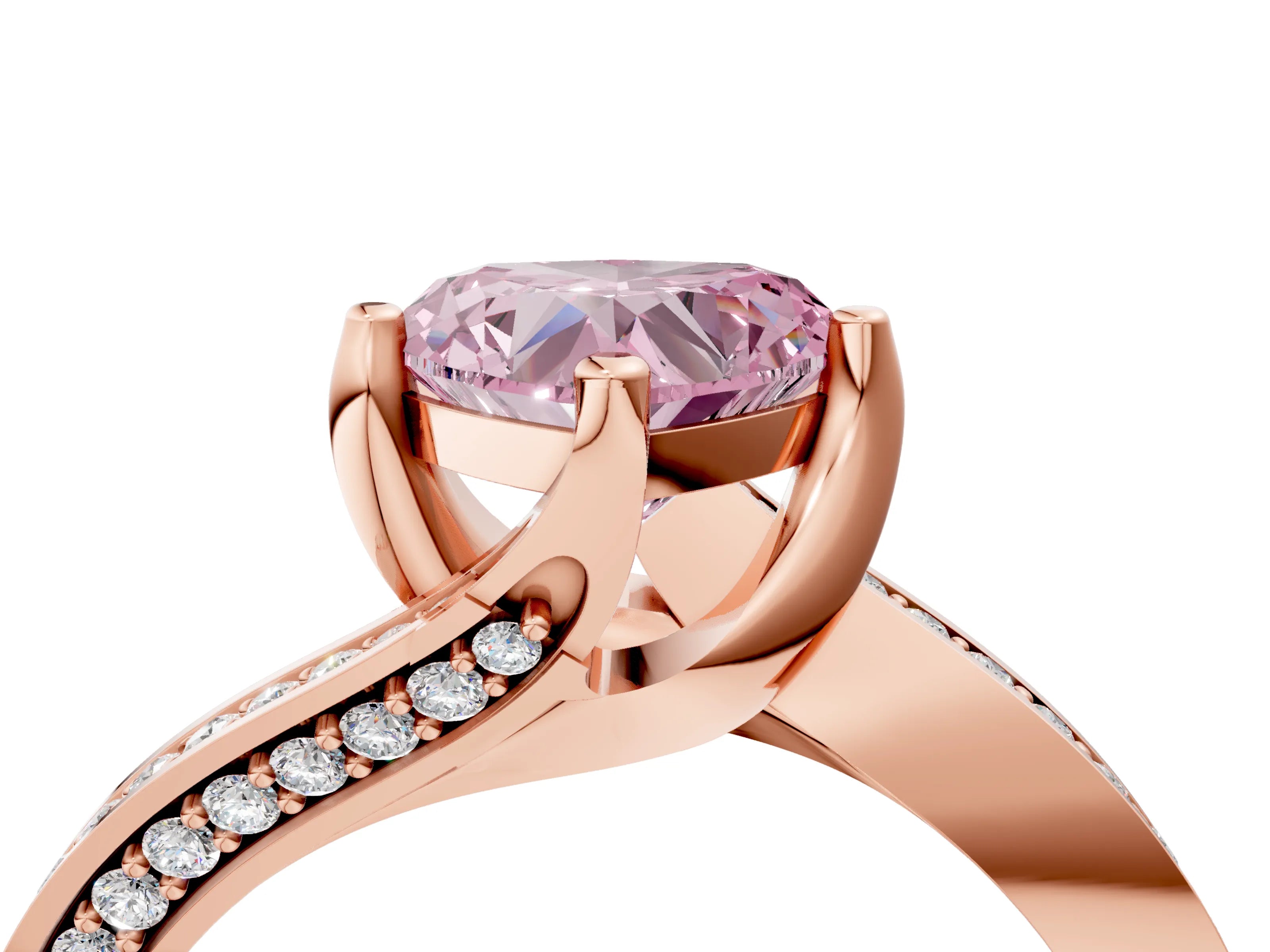 Rose gold Fancy Pink Heart Cut Solitaire Diamond Twist Band with Pavé Setting and Four-Prong Setting_4