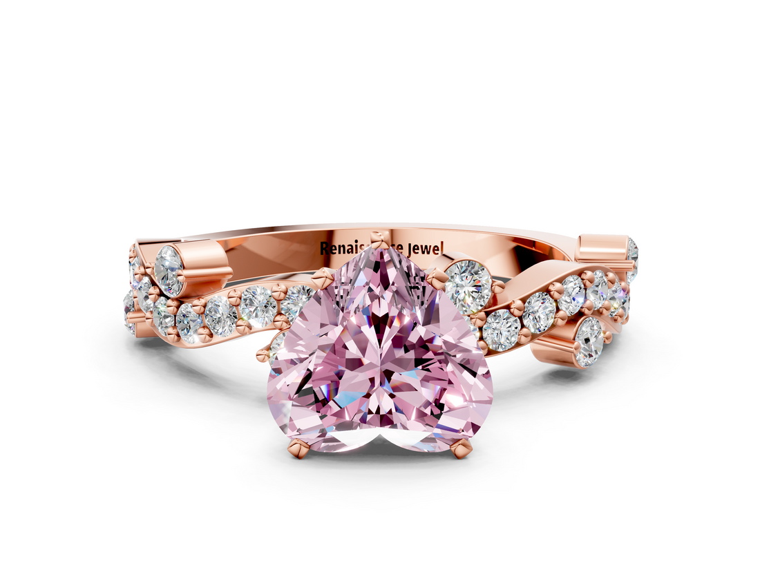 Rose gold Fancy Pink Heart  Cut Solitaire Diamond Twisted Band with Pave Setting_28