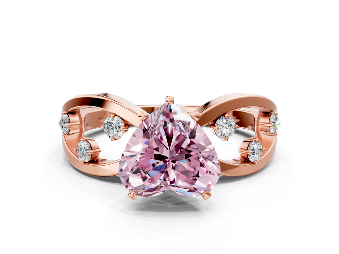 Rose gold Fancy Pink Heart  Cut Solitaire Diamond with Side Stones on Criss-Cross Band and Four-Prong Setting_3