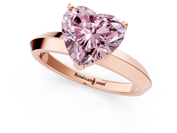 Rose gold Fancy Pink Heart  Cut Solitaire Engagement Ring with Flat Band and Four-Prong Setting