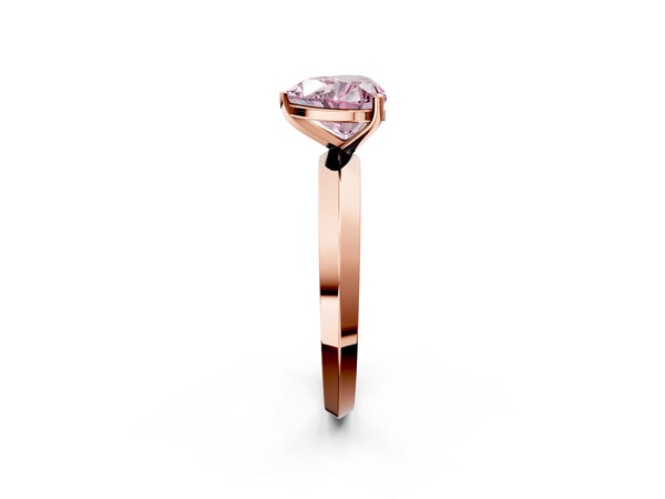 Rose gold Fancy Pink Heart  Cut Solitaire Engagement Ring with Flat Band and Four-Prong Setting