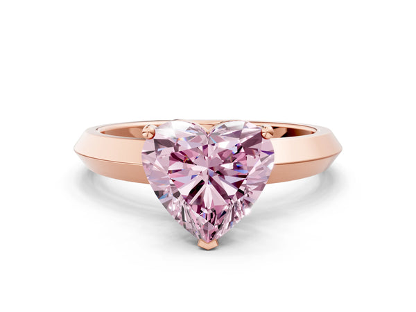 Rose gold Fancy Pink Heart  Cut Solitaire Engagement Ring with Flat Band and Four-Prong Setting