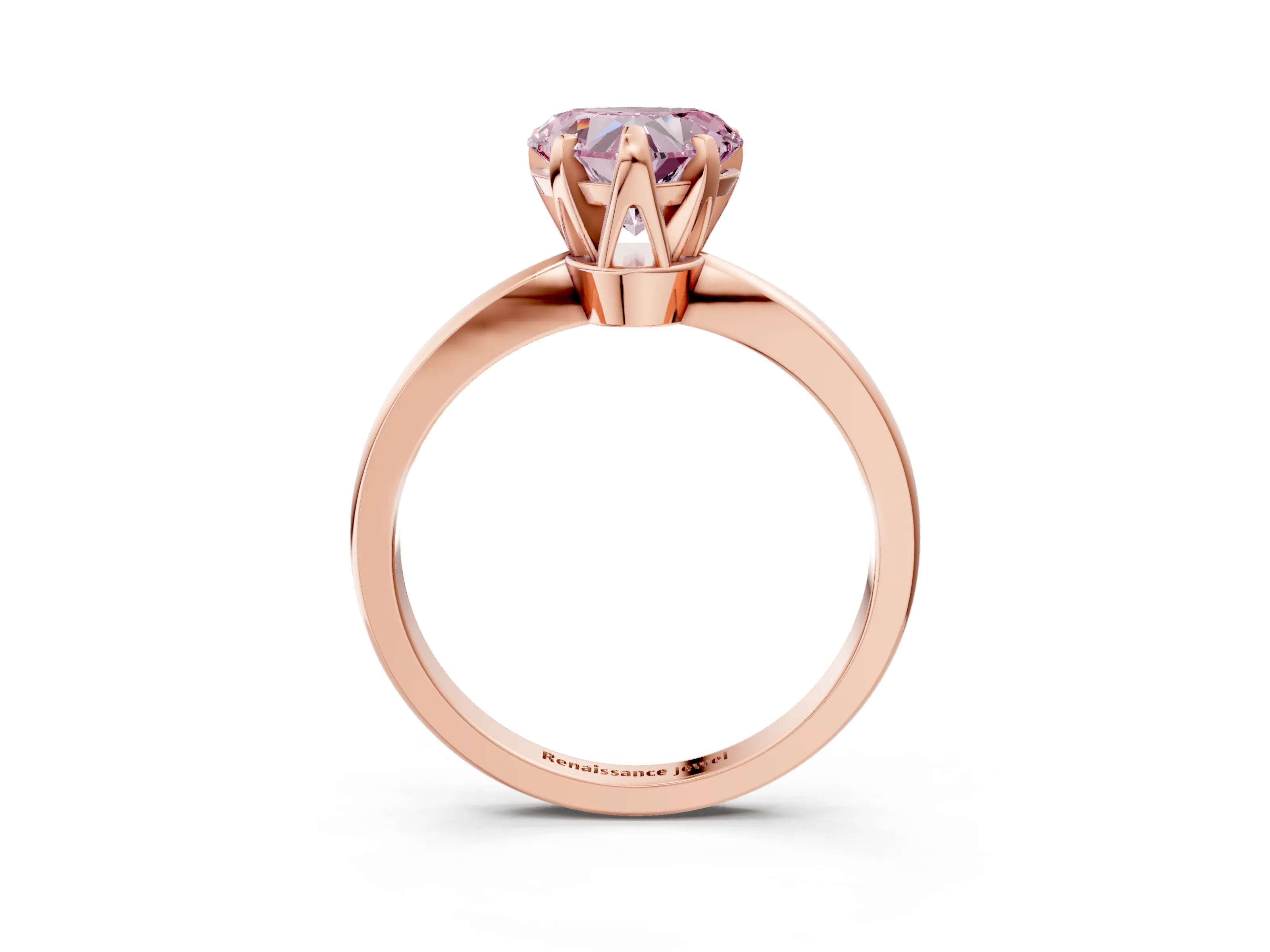 Rose gold Fancy Pink Heart Cut Solitaire Engagement Ring with Six-Prong Setting and Tapered Band_3