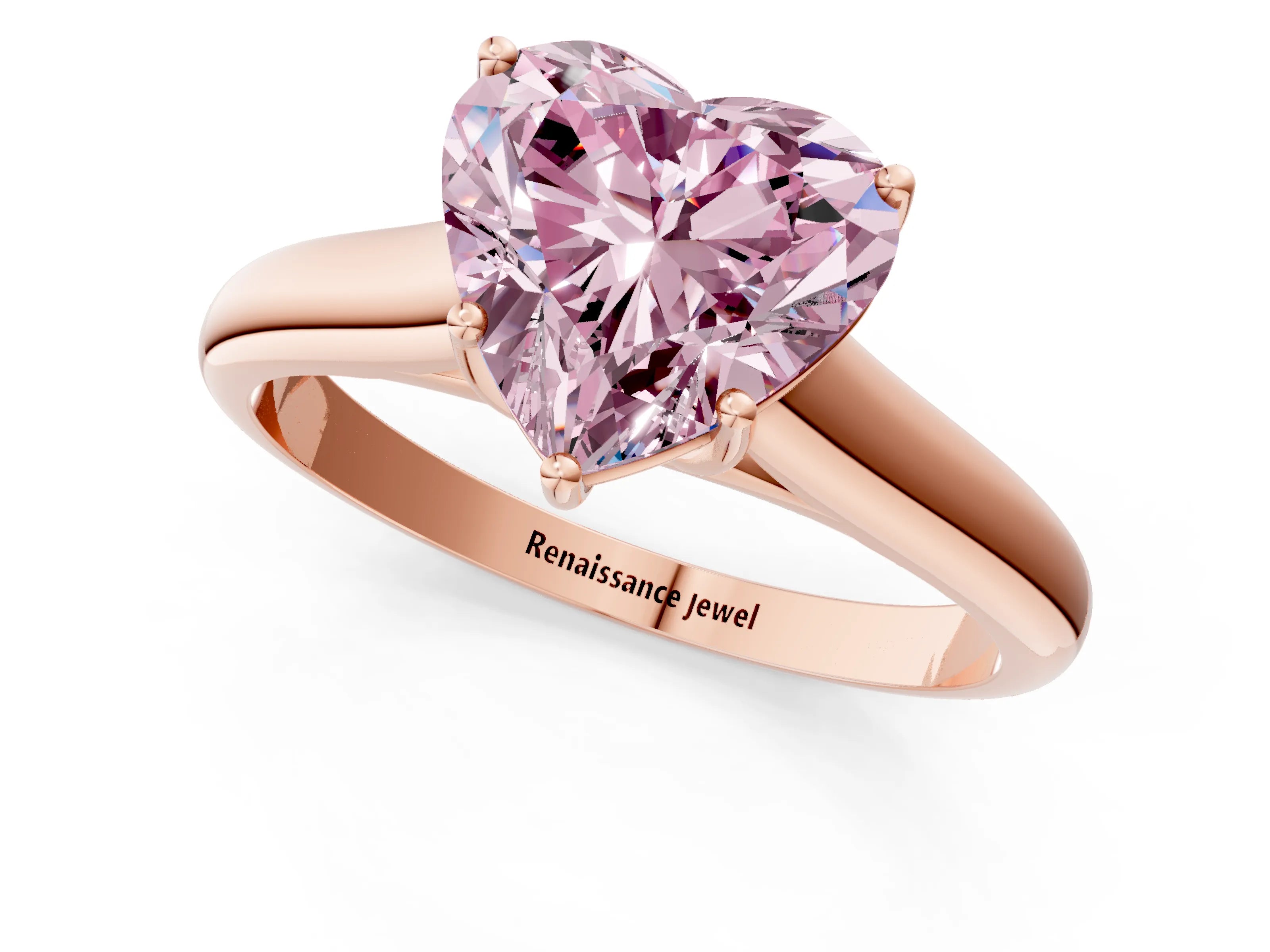 Rose gold Fancy Pink Heart Cut Solitaire Engagement Ring with Tapered Band and Four-Prong Setting_4