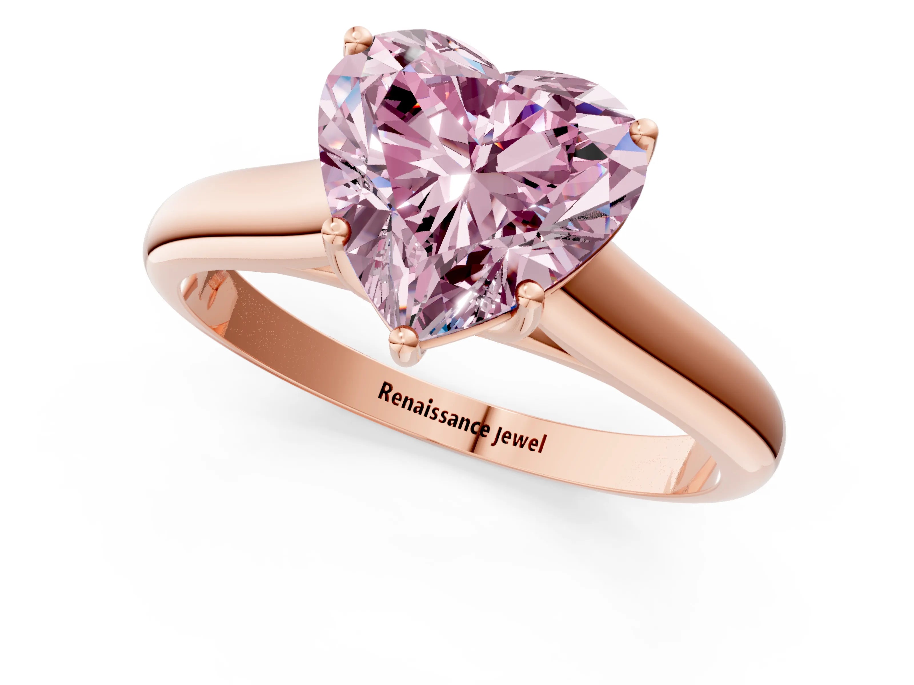 Rose gold Fancy Pink Heart Cut Solitaire Engagement Ring with Tapered Band and Four-Prong Setting_6