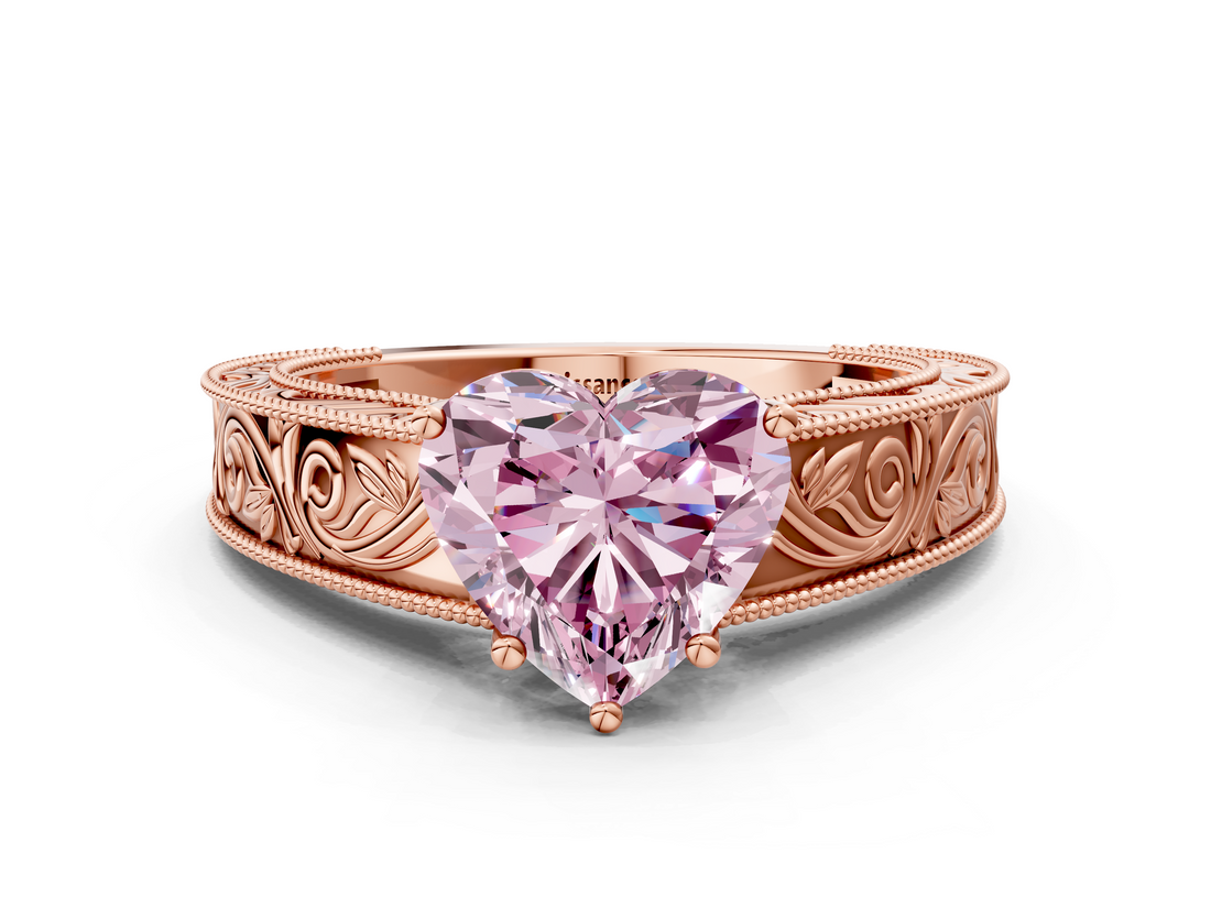 Rose gold Fancy Pink Heart  Cut Solitaire Engraved Band with Four-Prong Setting_62