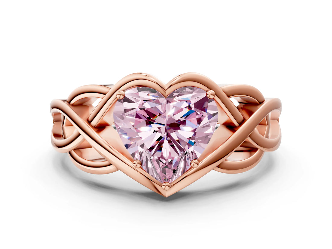 Rose gold Fancy Pink Heart Cut Solitaire Intertwined Band Prong Setting Ring