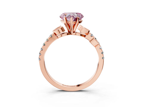 Rose gold Fancy Pink Heart Cut Solitaire Leaf-Inspired Diamond Ring with Pavé Band and Four-Prong Setting_3