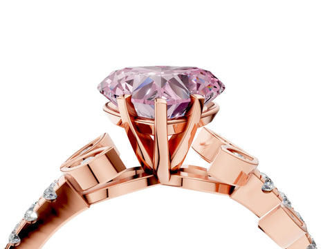 Rose gold Fancy Pink Heart Cut Solitaire Leaf-Inspired Diamond Ring with Pavé Band and Four-Prong Setting_4