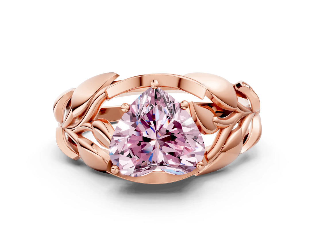 Rose gold Fancy Pink Heart Cut Solitaire Leaf-Inspired Engagement Ring with Prong Setting_12