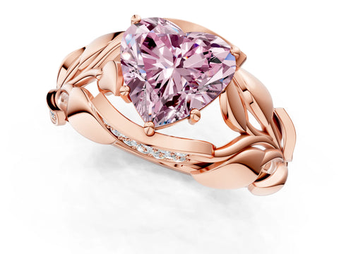 Rose gold Fancy Pink Heart Cut Solitaire Leaf-Inspired Engagement Ring with Prong Setting_1