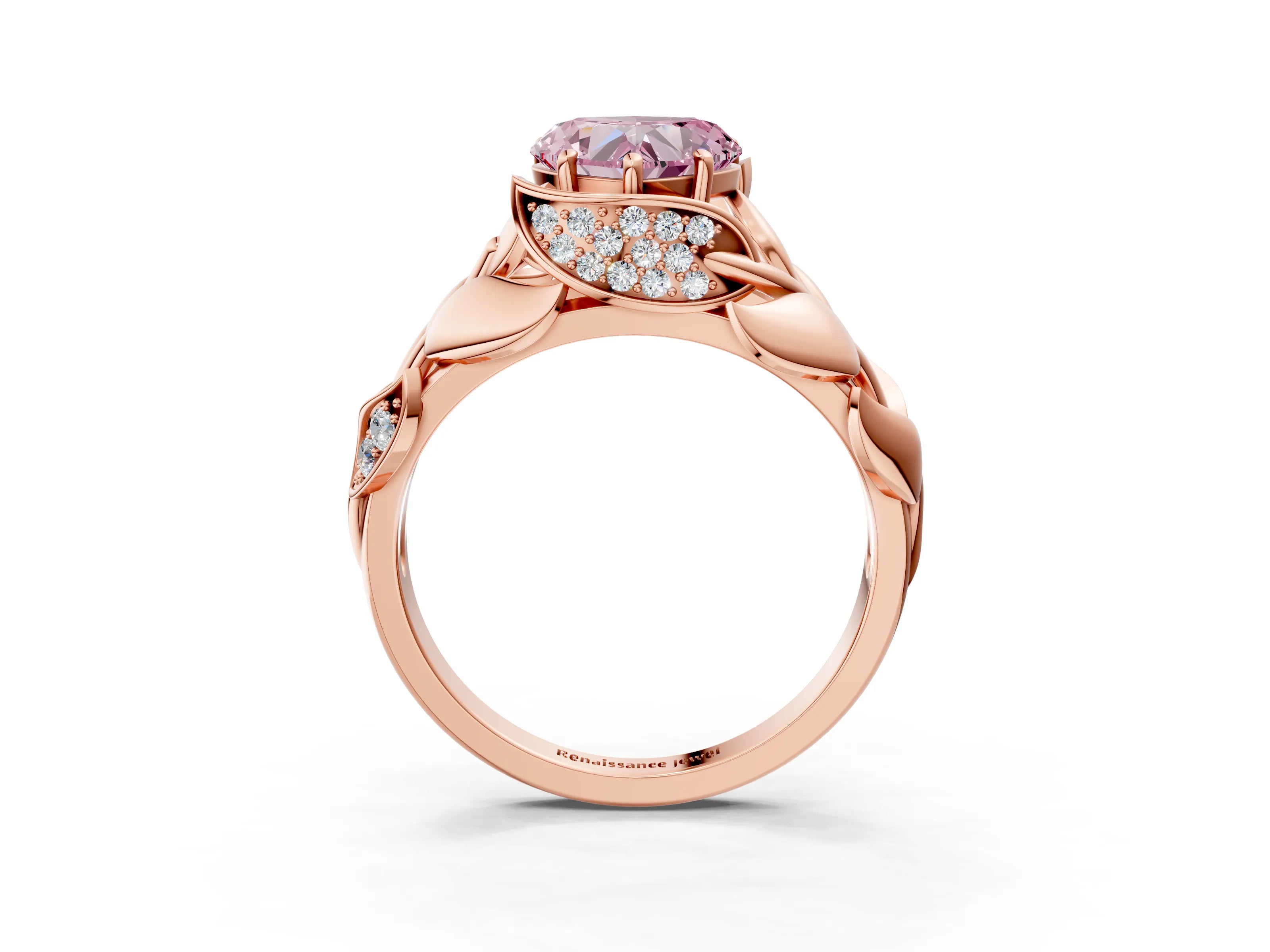 Rose gold Fancy Pink Heart Cut Solitaire Leaf-Inspired Engagement Ring with Prong Setting_3