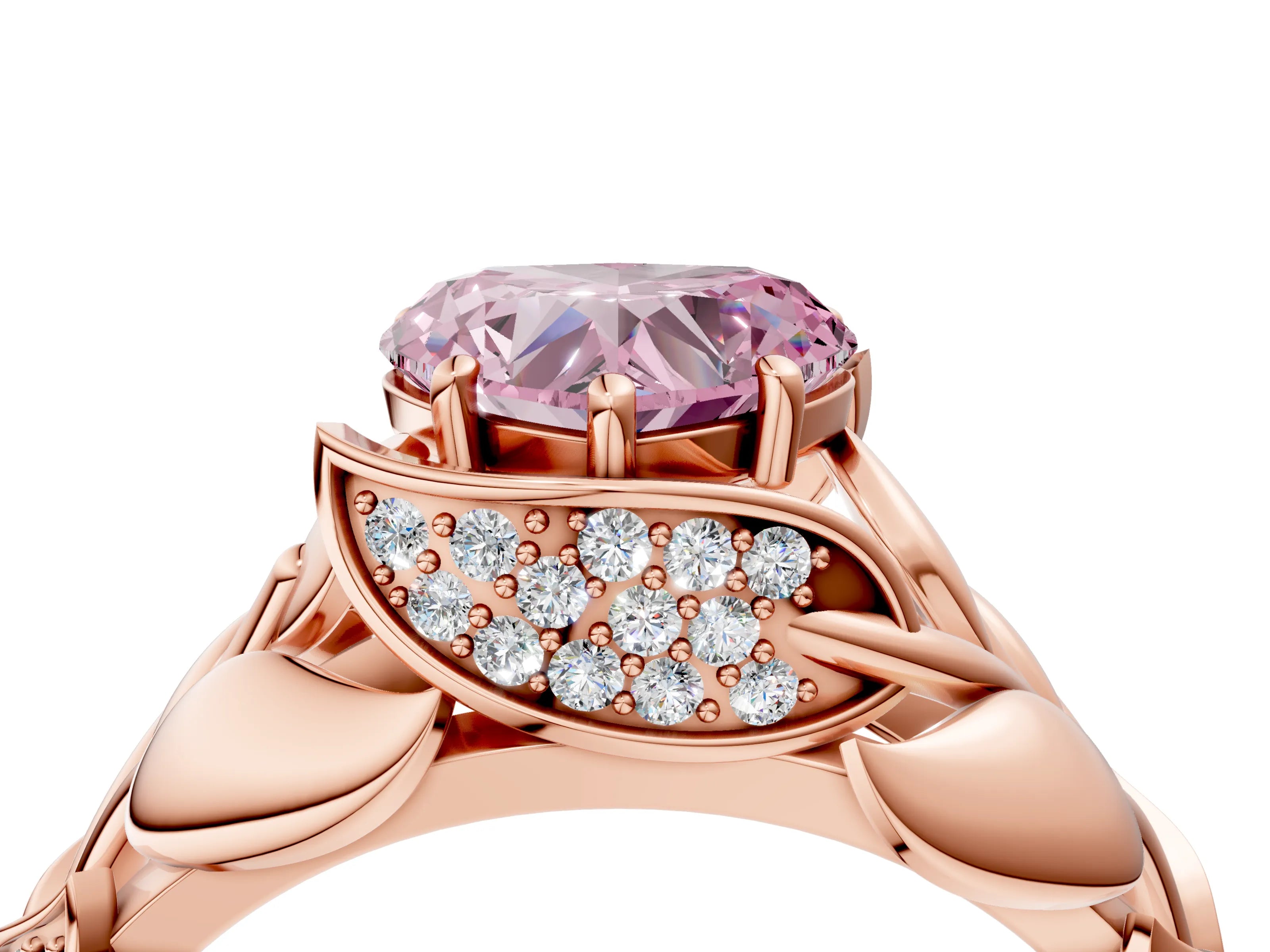 Rose gold Fancy Pink Heart Cut Solitaire Leaf-Inspired Engagement Ring with Prong Setting_4