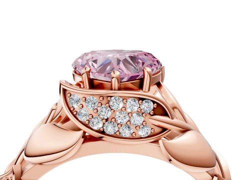Rose gold Fancy Pink Heart Cut Solitaire Leaf-Inspired Engagement Ring with Prong Setting_4