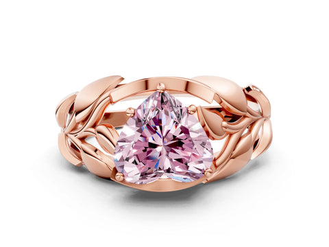 Rose gold Fancy Pink Heart Cut Solitaire Leaf-Inspired Engagement Ring with Prong Setting