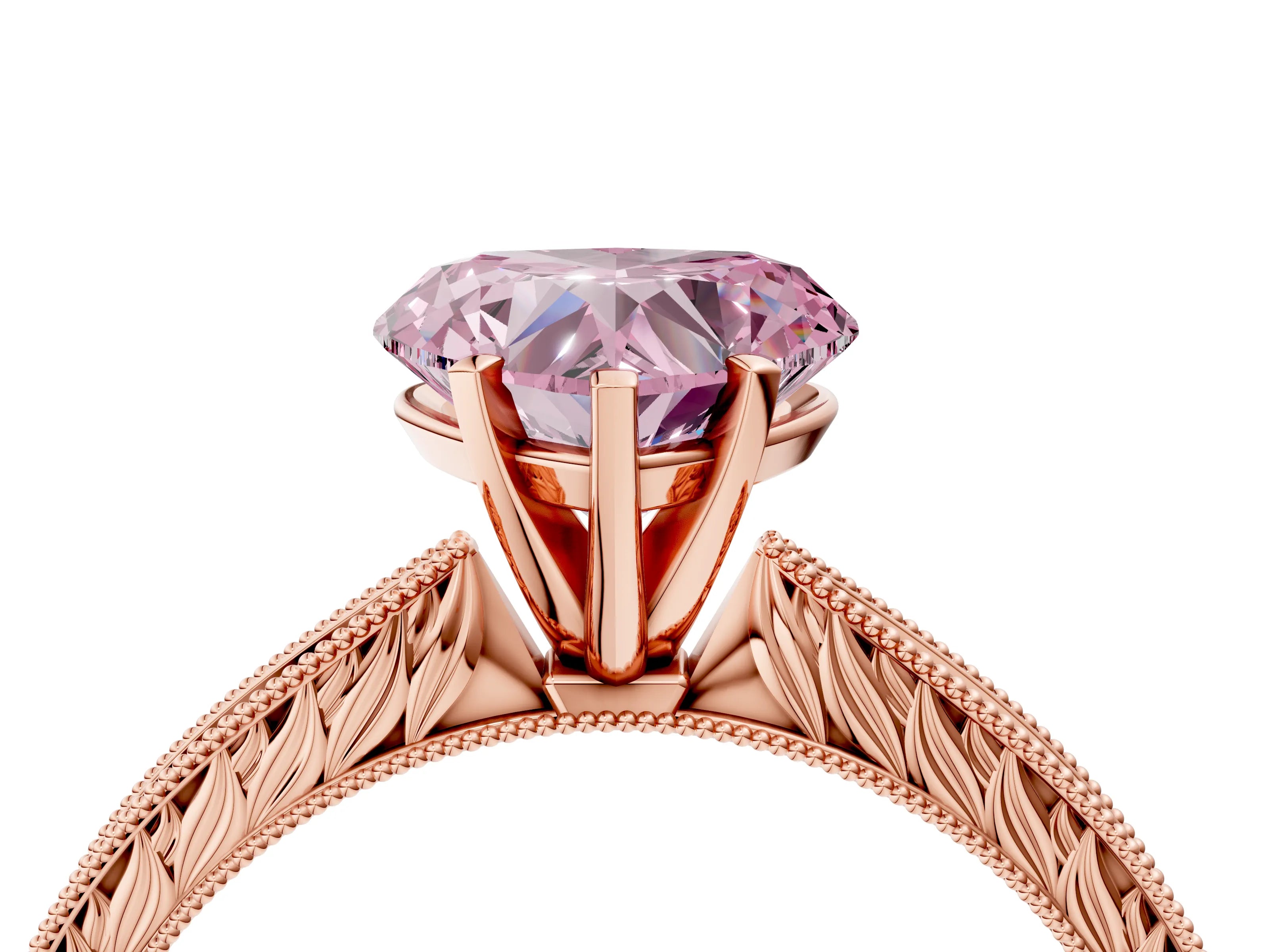 Rose gold Fancy Pink Heart Cut Solitaire Milgrain Engraved Band with Four-Prong Setting_4