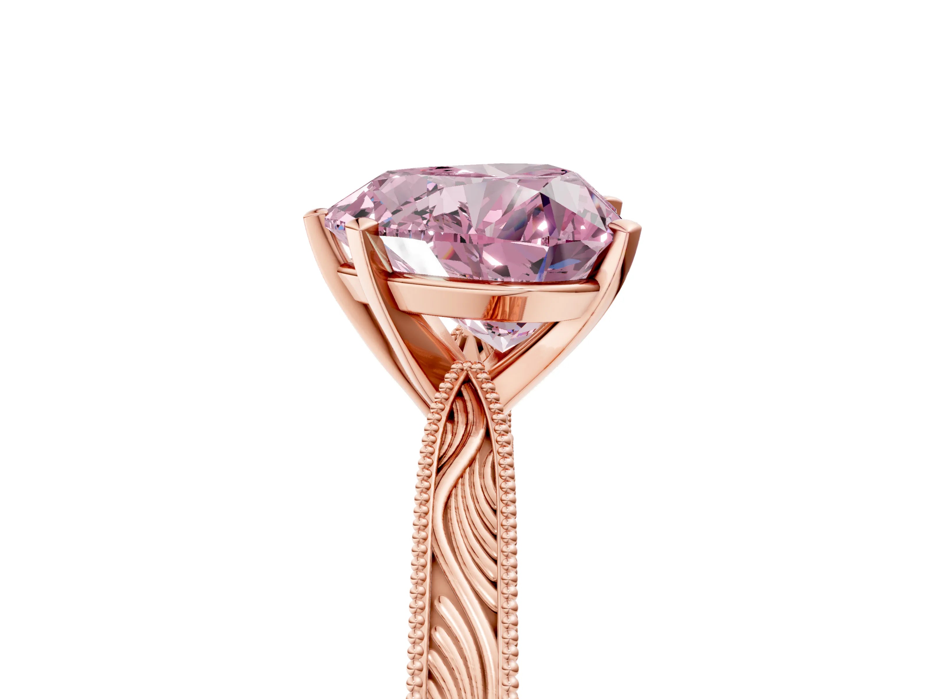 Rose gold Fancy Pink Heart Cut Solitaire Milgrain Engraved Band with Four-Prong Setting_5