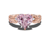 Rose gold Fancy Pink Heart Cut Solitaire Milgrain Leaf Band with Prong Setting