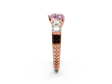Rose gold Fancy Pink Heart Cut Solitaire Princess Side Stone Engraved Band Prong Setting Ring_2